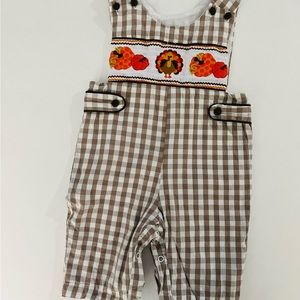 Boys - Smocked Turkey longall romper. Lil Cactus. Size 3-6 months